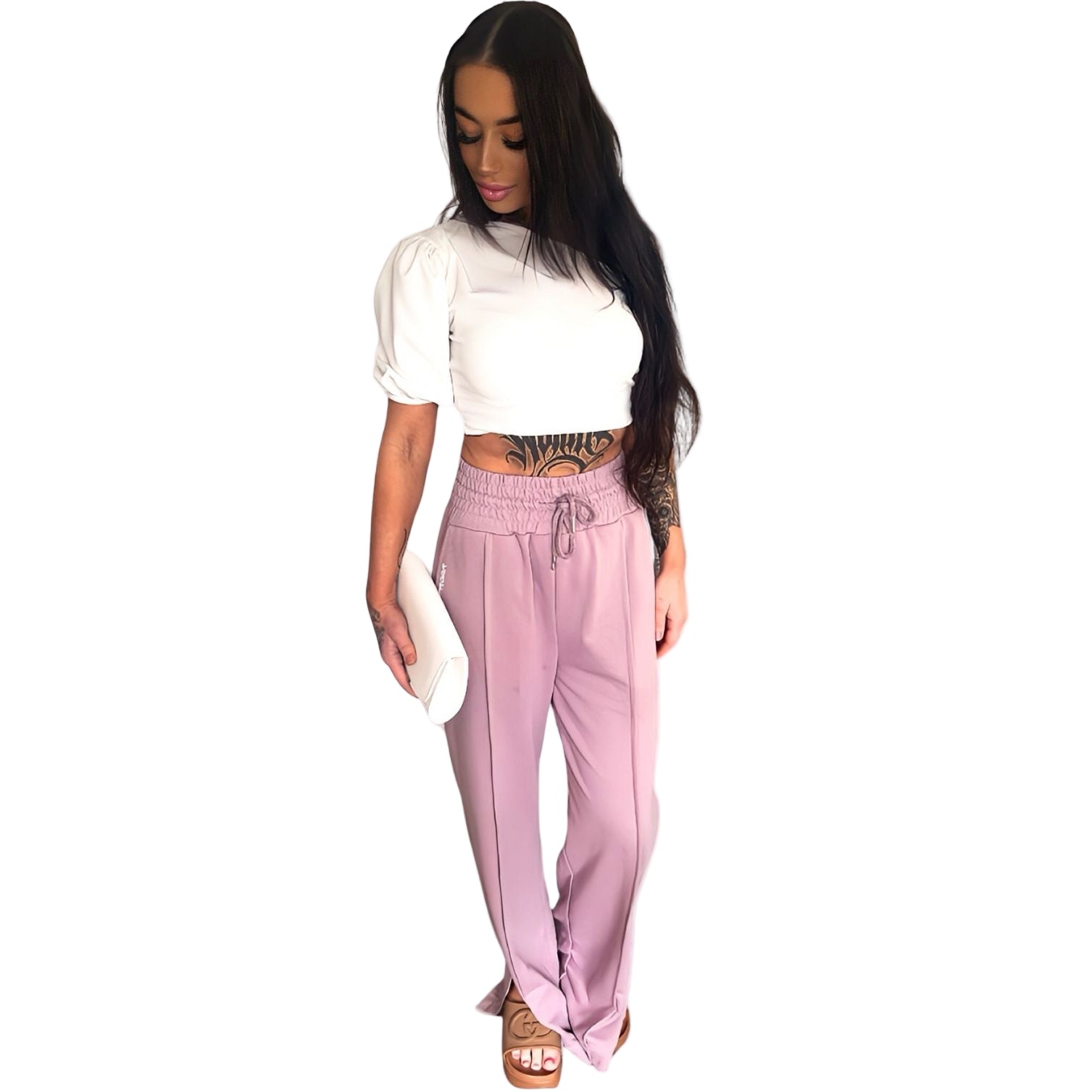 high waisted, sweatpants, cotton fabric, drawstring waist, sewed in front pleat, wide leg , active wear, lifestylee clothes, slimming pants