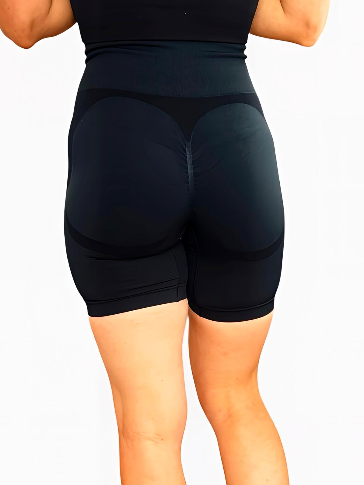 compression shorts black, high waistband compression shorts concealing camel toe, bike shorts that wont roll down, 4 Way stretch black thigh length shorts