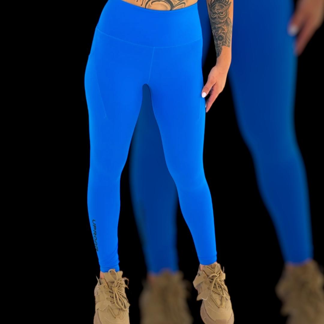 women's skins, blue highwaisted compression leggings with side pockets for phone