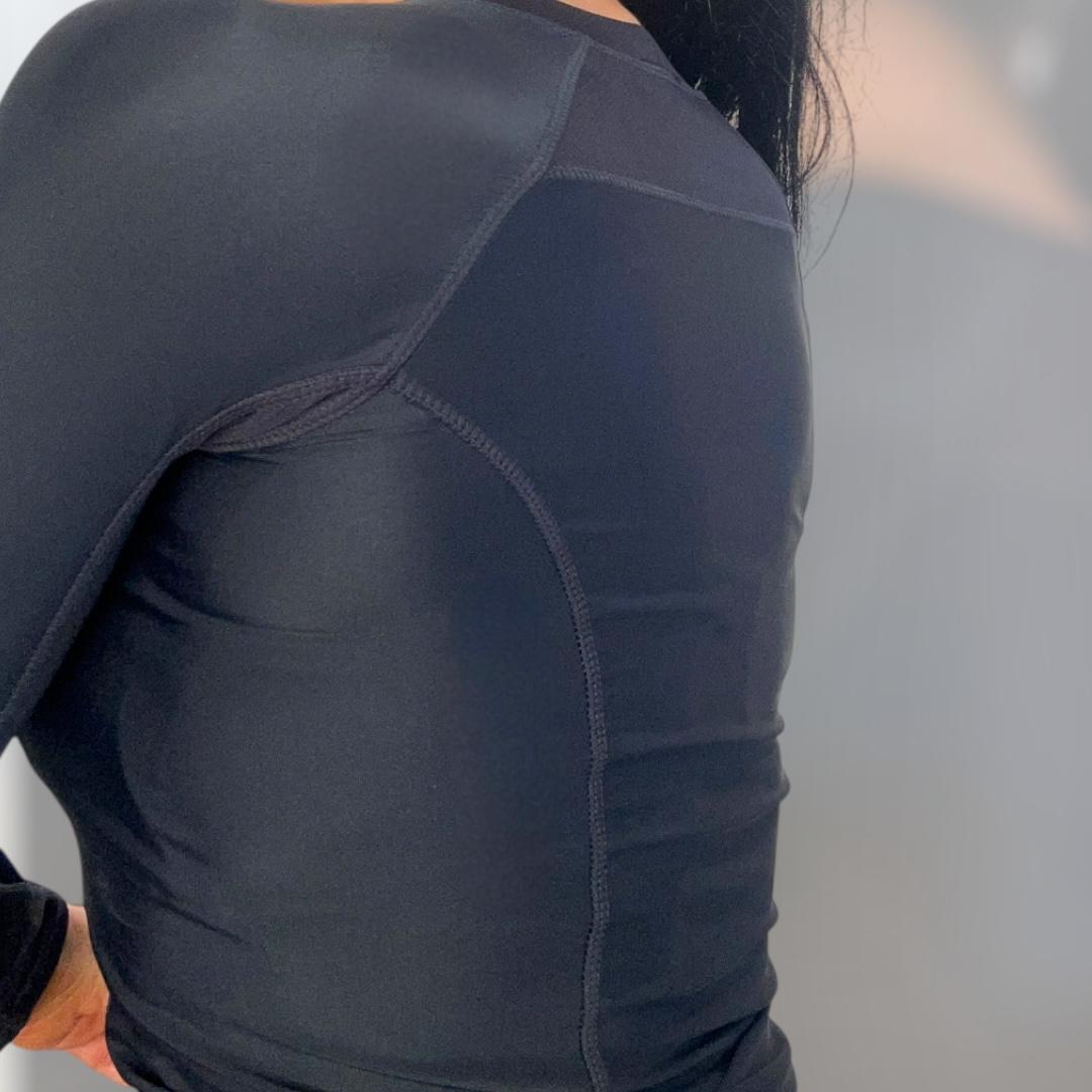 women's long sleeve rashie, black long sleeve rashguard, black rashie, compression wear for women, black long sleeve compression wear for women, compression rashguard